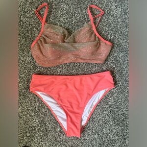 Mesh Patchwork V Neck Bikini Set